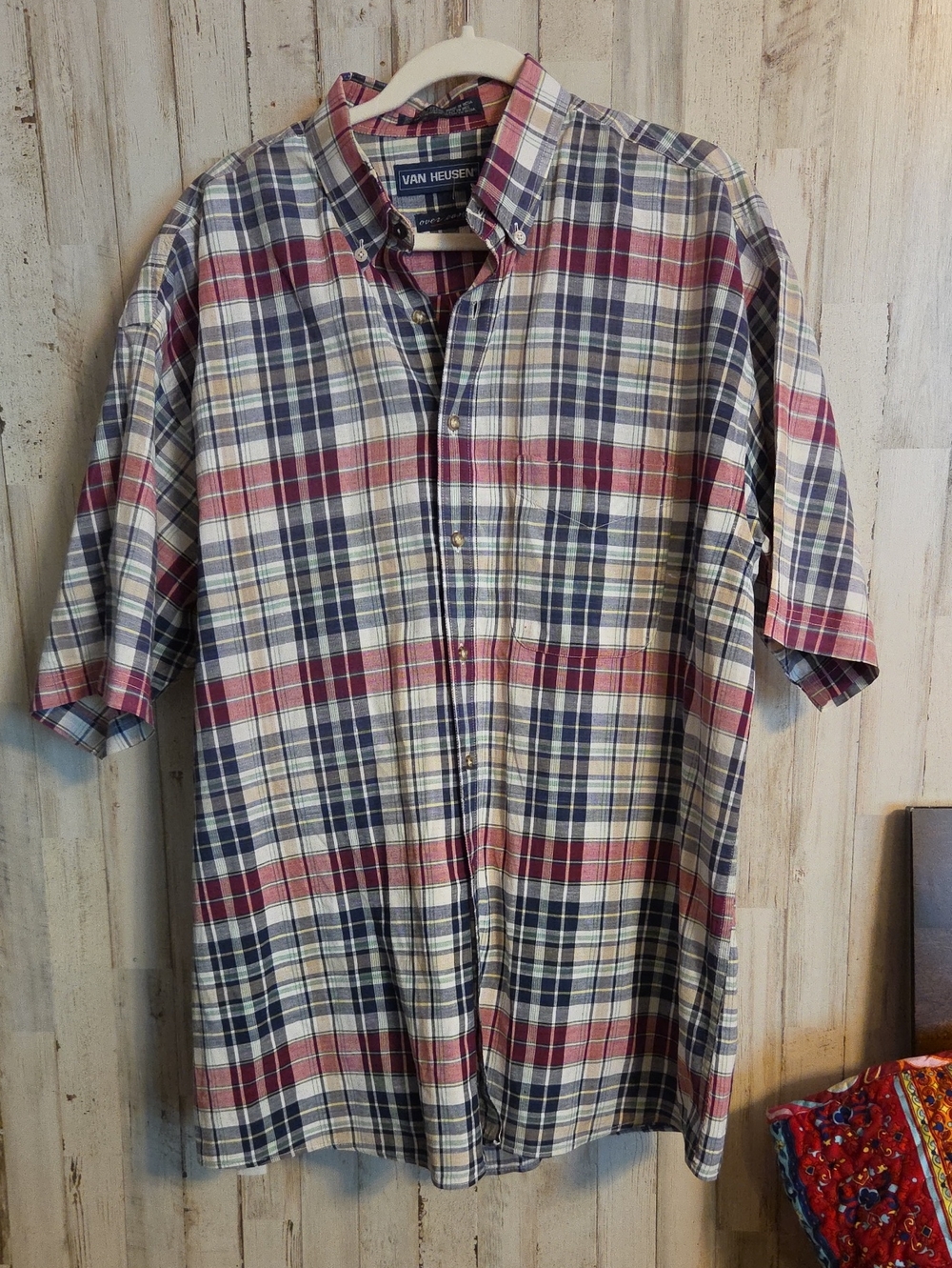 Van Heusen Men’s Short-Sleeve Plaid Button-Down Shirt - Red, Navy & White